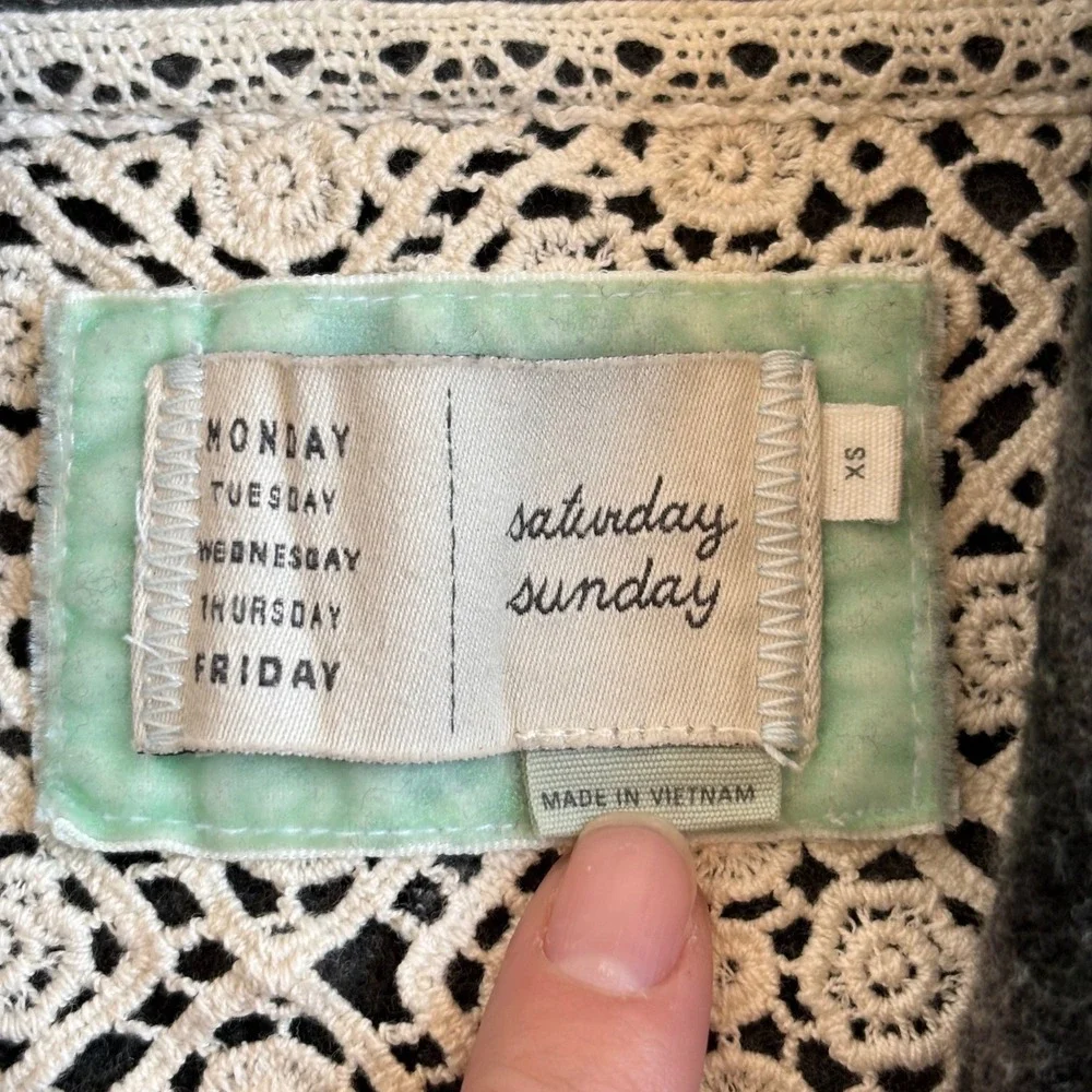 Anthropologie Saturday Sunday Green Striped Fringe Open Front Cardigan XS